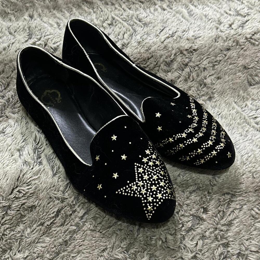 C. Wonder Cassandra Black Velvet Gold Shooting Star Embellishment SlipOn Loafers